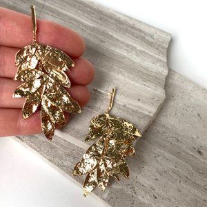 New ~ Anthropologie Gold Leaf Drop Post Earrings
